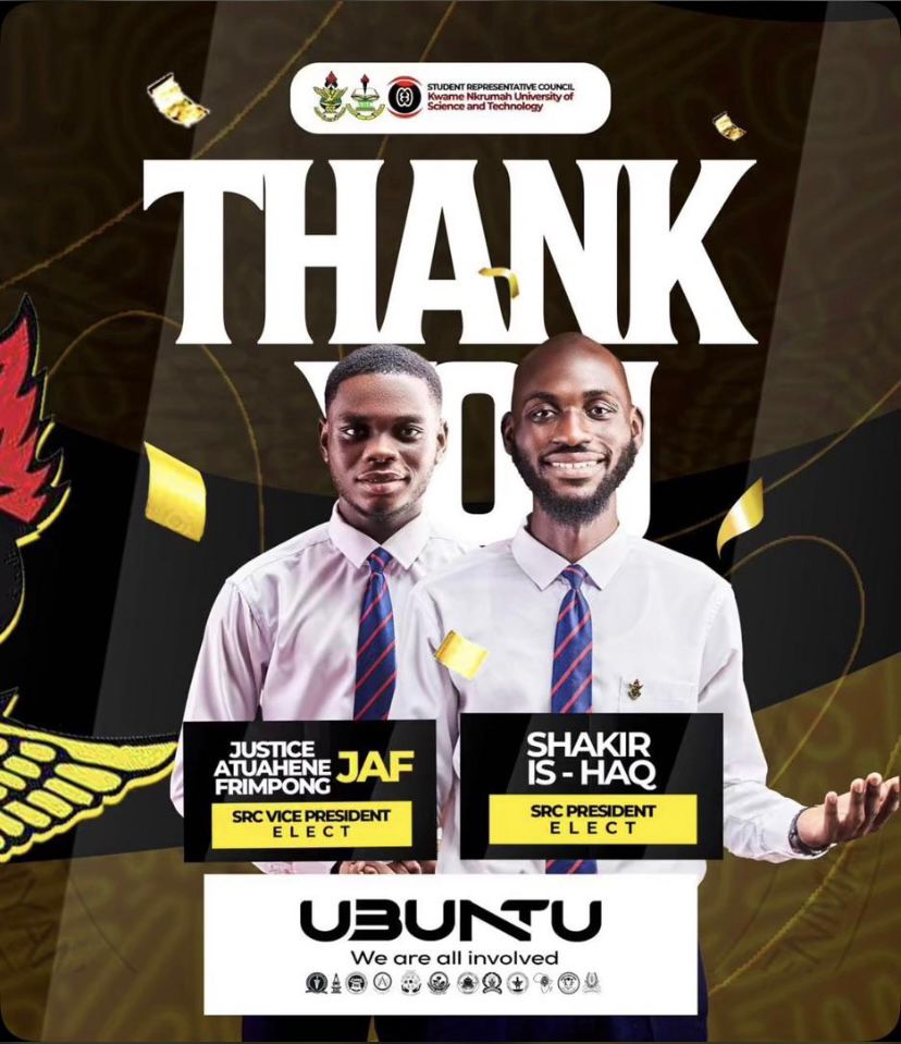 alwayscaledremy's tweet image. It has come to pass. Yesterday, Shakir Is-haq was officially elected SRC President for the 2025/2026 academic year. I said it on July 27 — not by guesswork, but by conviction. The signs were clear. Congratulations, Mr. President. 
#UBUNTU
#SHAKIR4SRCPRESIDENT
#KNUSTDECIDES