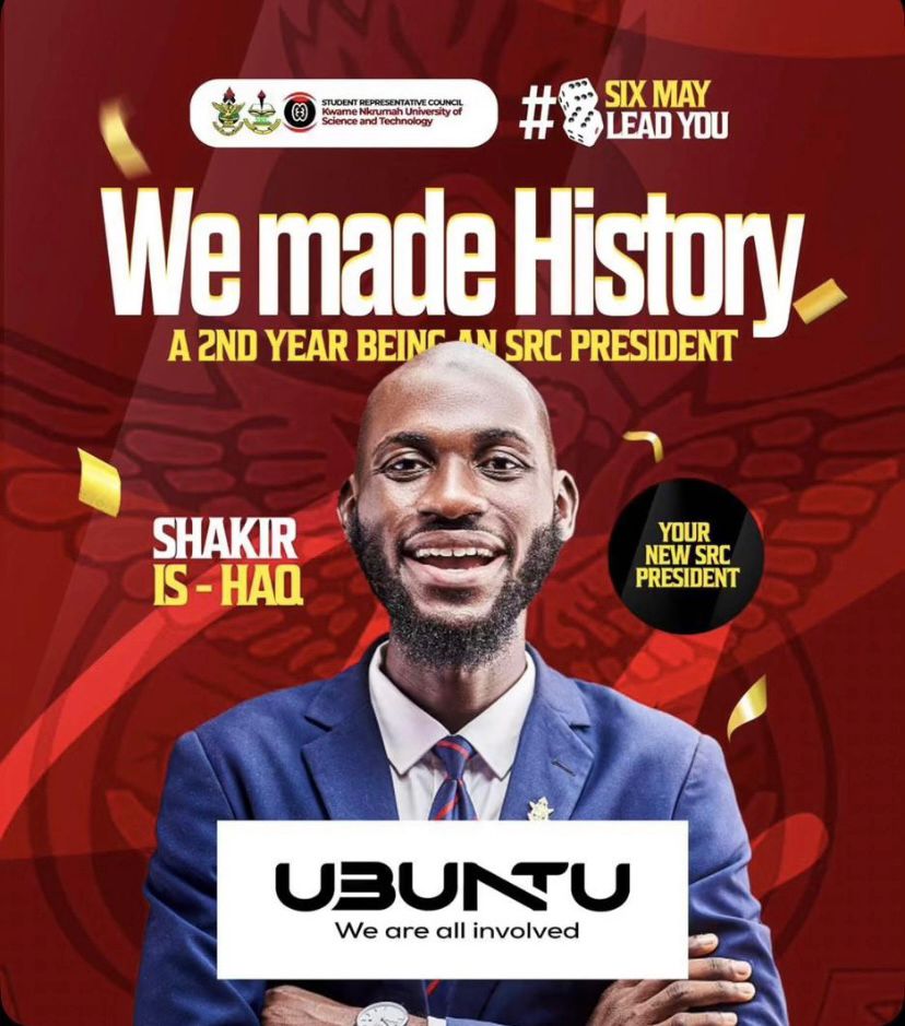 alwayscaledremy's tweet image. It has come to pass. Yesterday, Shakir Is-haq was officially elected SRC President for the 2025/2026 academic year. I said it on July 27 — not by guesswork, but by conviction. The signs were clear. Congratulations, Mr. President. 
#UBUNTU
#SHAKIR4SRCPRESIDENT
#KNUSTDECIDES