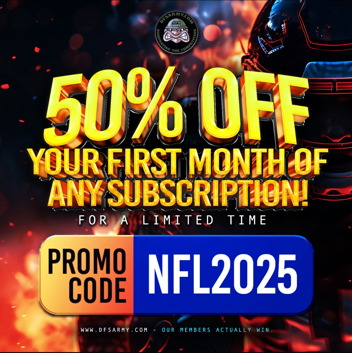 DFSArmy's tweet photo. While others peddle picks, DFS Army builds WINNERS.
Our tutorials & tight-knit community teach you to DOMINATE DFS like a pro.
Think you can hang?
Join the best—50% OFF your first month! 💪 #DFS #LearnToWin https://t.co/xTnbhNaS6P