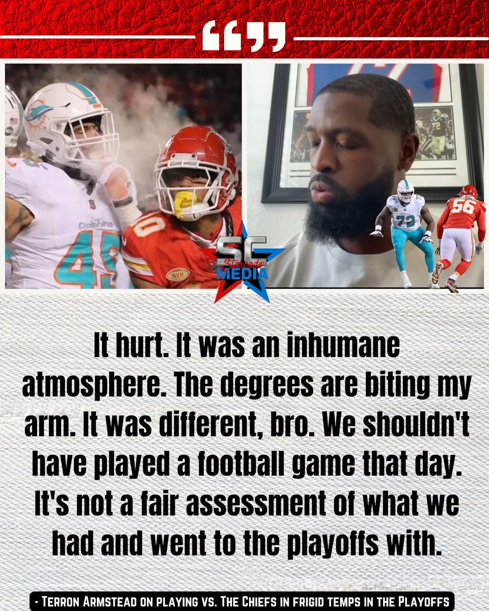 StarcadeMediaKC's tweet photo. 2024 #MiamiDolphins LT Terron Armstead talked about playing in the frigid temps vs. #Chiefs.

via | @greenlight https://t.co/WsKF86Osl0