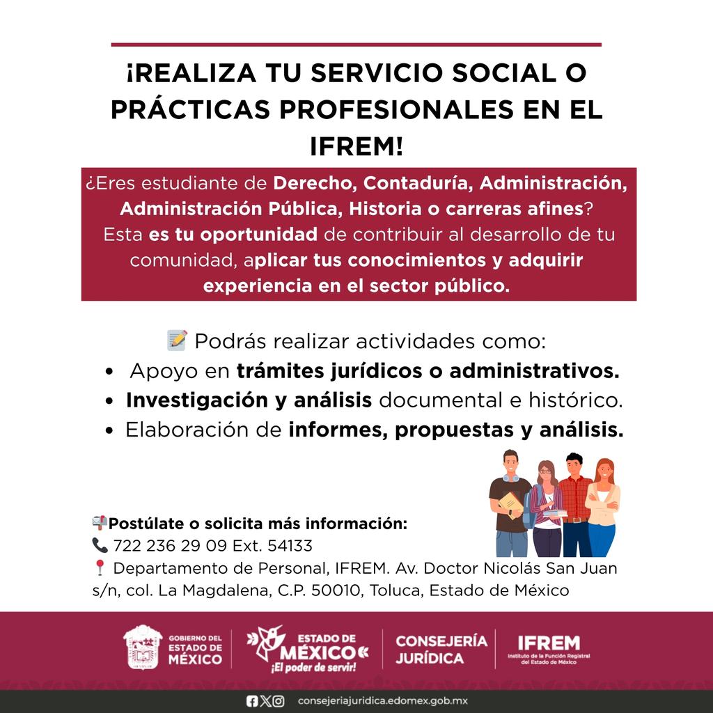 IFREM_GEM's tweet photo. ¿Buscas dónde realizar tus prácticas profesionales o servicio social?  ¡Únete al IFREM! #ElPoderdeServirDesarrolla tu talento en una institución comprometida con el desarrollo profesional. #ServicioSocial #PrácticasProfesionales #ElPoderDeServir #IFREM https://t.co/bhsn8Hfr0o