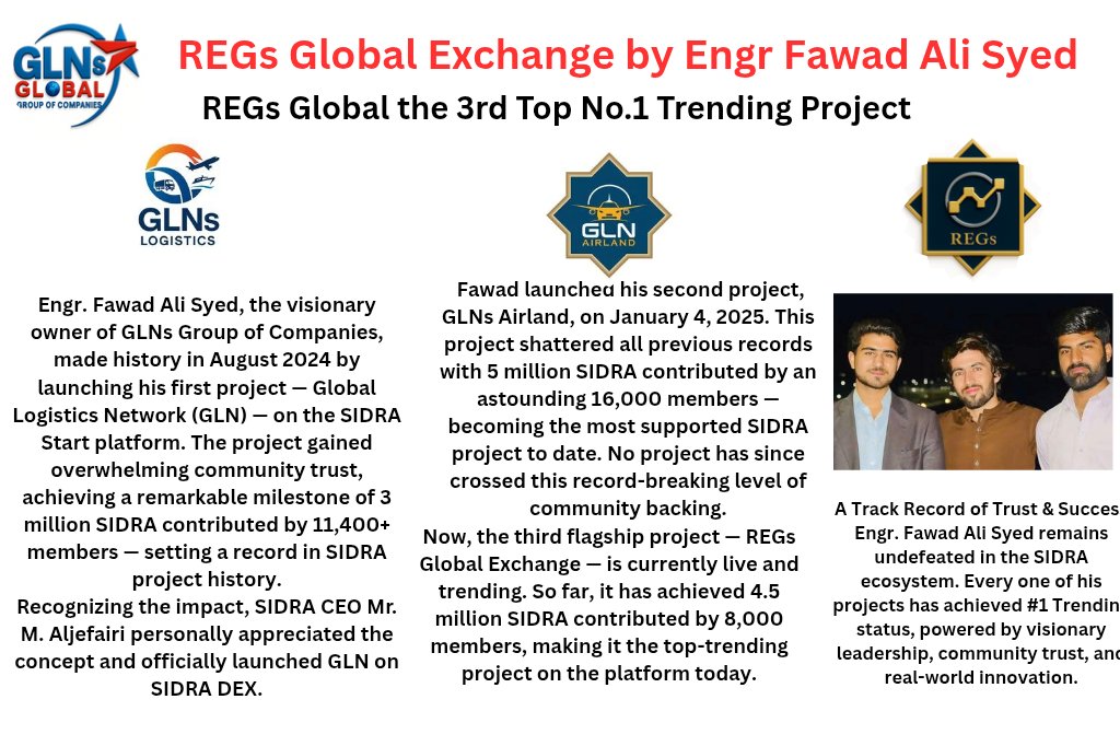 REGs Global Count Down Begin only 23 Days to Contribute at the top trending projects at REGs Global Exchange — powered by GLNs Group of Companies. Be part of the future today!"

Project Link 🖇️ 

sidrastart.com/project/d7387a…

#REGs #GLNs #Sidrafamily #sidra #GLNs #Maljefairi