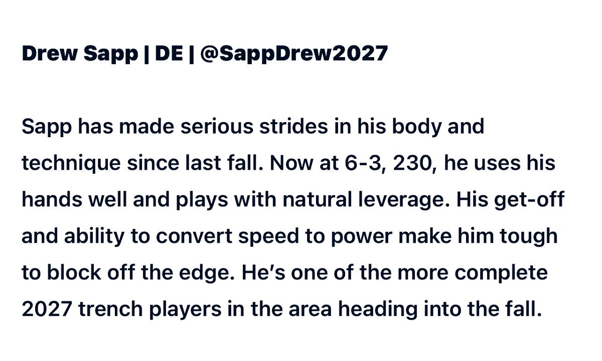 Drew Sapp (@sappdrew2027) on Twitter photo Appreciate 🙏🏻 the cover and write up!!!
<a href="/THEPLATFORMDR/">THE PLATFORM</a> <a href="/RealNews102/">Drew Johnson</a>
10 more days… 🎥 #SpotTheBall
<a href="/coachhenn12/">Henderson Taylor</a>
<a href="/Kelvin_Broome/">Coach KB</a>
<a href="/Dreadnaught_FB/">Lakeland Football</a>
<a href="/LHSNaughts/">Lakeland Dreadnaughts Athletics</a>
<a href="/polk_way/">PolkWay</a>
<a href="/DylanOliver23/">PolkwayDylan</a>
<a href="/TheRundown102/">The Rundown</a>
<a href="/PrepRedzoneFL/">Prep Redzone Florida</a>
<a href="/LawrenceBl83397/">New Blustein Recruiting</a>
<a href="/H2_Recruiting/">Hasani (H2) | Football Recruiting</a>
<a href="/tampafootballFL/">Tampa Bay Football</a> Appreciate 🙏🏻 the cover and write up!!!
<a href="/THEPLATFORMDR/">THE PLATFORM</a> <a href="/RealNews102/">Drew Johnson</a>
10 more days… 🎥 #SpotTheBall
<a href="/coachhenn12/">Henderson Taylor</a>
<a href="/Kelvin_Broome/">Coach KB</a>
<a href="/Dreadnaught_FB/">Lakeland Football</a>
<a href="/LHSNaughts/">Lakeland Dreadnaughts Athletics</a>
<a href="/polk_way/">PolkWay</a>
<a href="/DylanOliver23/">PolkwayDylan</a>
<a href="/TheRundown102/">The Rundown</a>
<a href="/PrepRedzoneFL/">Prep Redzone Florida</a>
<a href="/LawrenceBl83397/">New Blustein Recruiting</a>
<a href="/H2_Recruiting/">Hasani (H2) | Football Recruiting</a>
<a href="/tampafootballFL/">Tampa Bay Football</a>