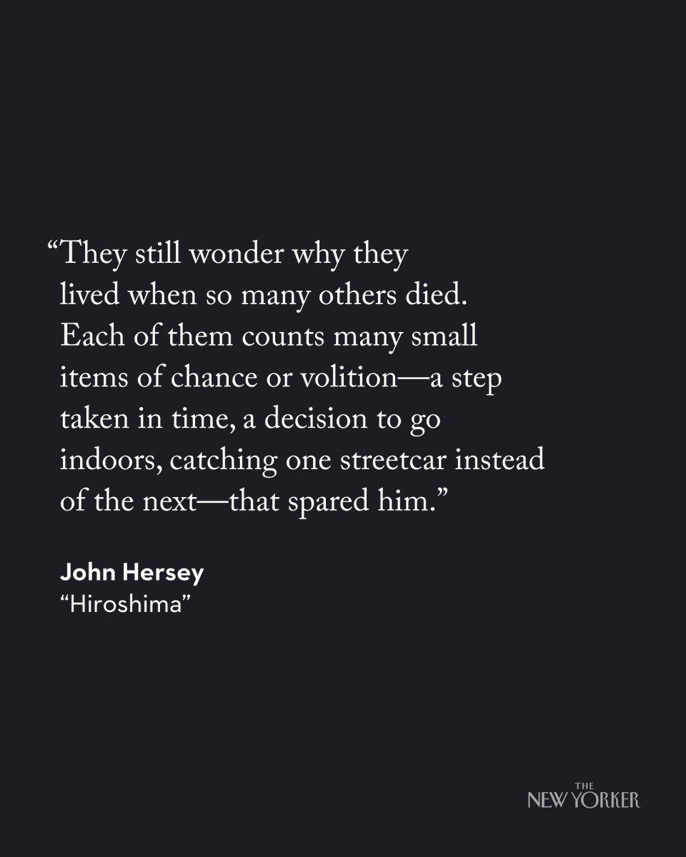 A hundred thousand people were killed by the atomic bomb dropped on Hiroshima on this day, in 1945. The following year, in a landmark piece, John Hersey reported on how six survivors experienced the event and its aftermath. #NewYorkerArchive nyer.cm/jLseFBp