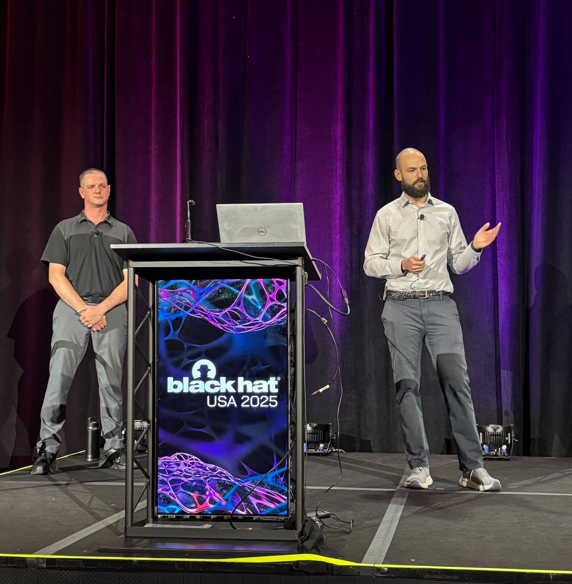 Lance Cain &amp; Daniel Mayer shared examples of Jamf exploitation techniques available to threat actors in their #BHUSA briefing today, which included the introduction of two new tools: JamfHound &amp; Eve.