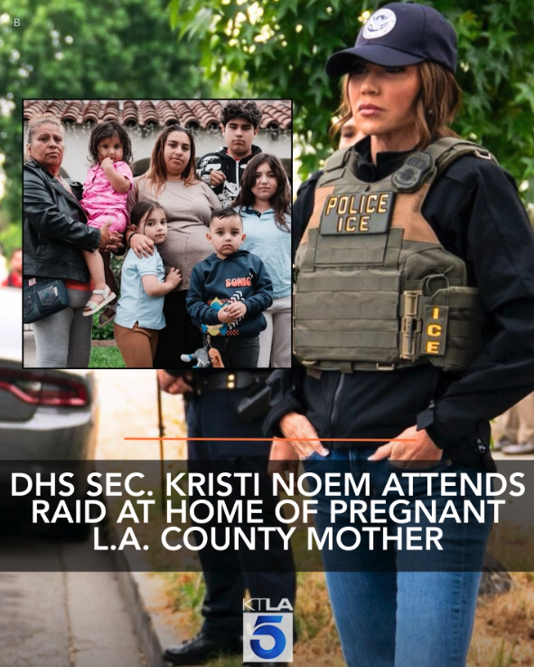We have learned that one of the women taken is Sabrina Medina, a pregnant U.S. Citizen expecting twins from Huntington Park, whom Kristi Noem targeted and was present last month for a photo op. Agents at that time were looking for her husband and trying to enter her home without
