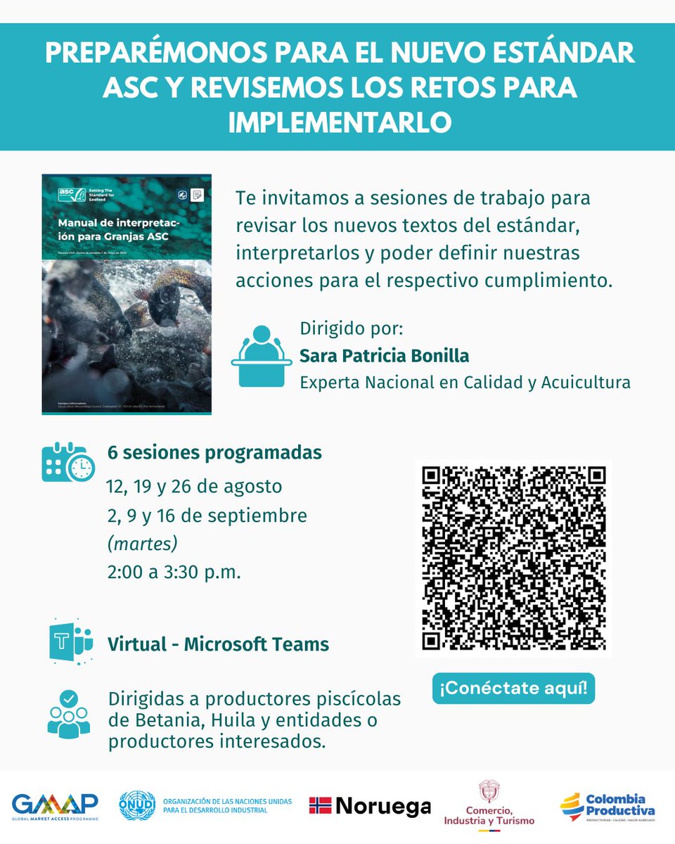 GMAP Colombia (@gmapcolombia) on Twitter photo ¡El nuevo estándar ASC ya llegó!
Aprende a aplicarlo correctamente en tu unidad productiva con la experta Sara Bonilla.
🗓️ Martes del 12 de ago. al 16 de sept. | 2:00–3:30 p. m.
🔗 Conéctate aquí: teams.microsoft.com/l/meetup-join/…
<a href="/ONUDIColombia/">ONUDI en Colombia</a> <a href="/noradno/">Norad</a> <a href="/MincomercioCo/">MinComercio Colombia</a> <a href="/Col_Productiva/">Colombia Productiva</a> ¡El nuevo estándar ASC ya llegó!
Aprende a aplicarlo correctamente en tu unidad productiva con la experta Sara Bonilla.
🗓️ Martes del 12 de ago. al 16 de sept. | 2:00–3:30 p. m.
🔗 Conéctate aquí: teams.microsoft.com/l/meetup-join/…
<a href="/ONUDIColombia/">ONUDI en Colombia</a> <a href="/noradno/">Norad</a> <a href="/MincomercioCo/">MinComercio Colombia</a> <a href="/Col_Productiva/">Colombia Productiva</a>