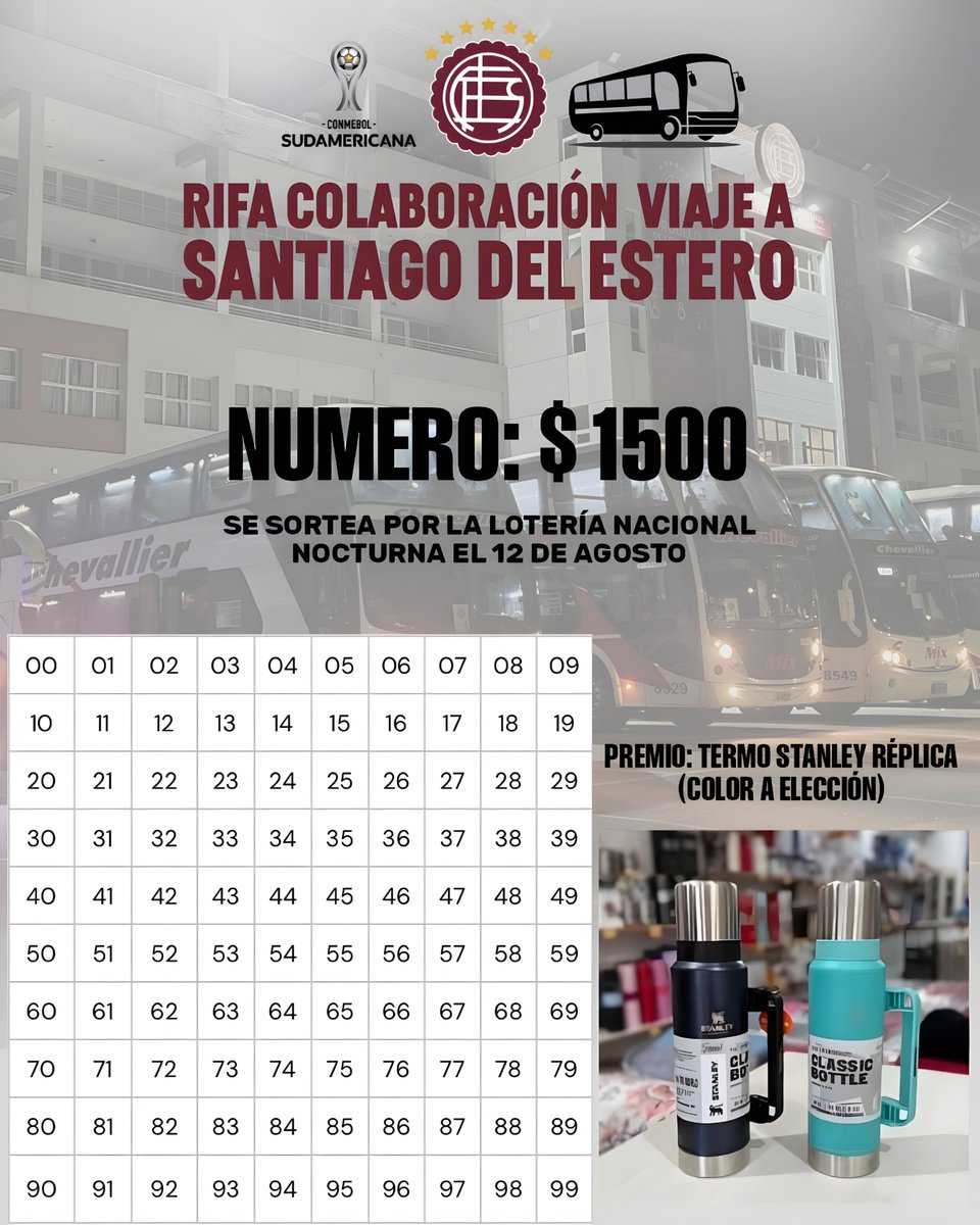 Gente, estoy haciendo una rifa para poder viajar a Santiago del Estero en micro a ir a ver a Lanús. 🚍

El que pueda ayudarme compartiendo le agradezco una banda!! 🫶🏻🙏🏻

Dale Lanoo 🇱🇻❤️