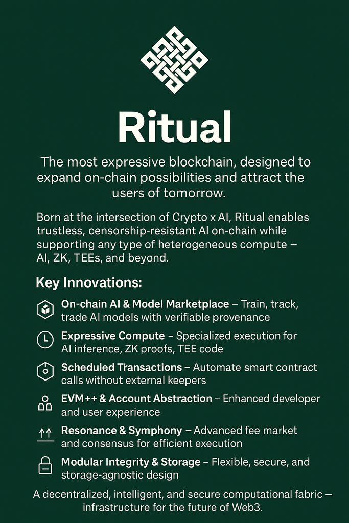 Cepirit (❖,❖) (@cepirit25) on Twitter photo gRitual fam <a href="/ritualfnd/">Ritual Foundation</a> ❖
Unlock the next era of blockchain innovation with Ritual: AI powered, trustless, and infinitely expressive ✋🏻 gRitual fam <a href="/ritualfnd/">Ritual Foundation</a> ❖
Unlock the next era of blockchain innovation with Ritual: AI powered, trustless, and infinitely expressive ✋🏻