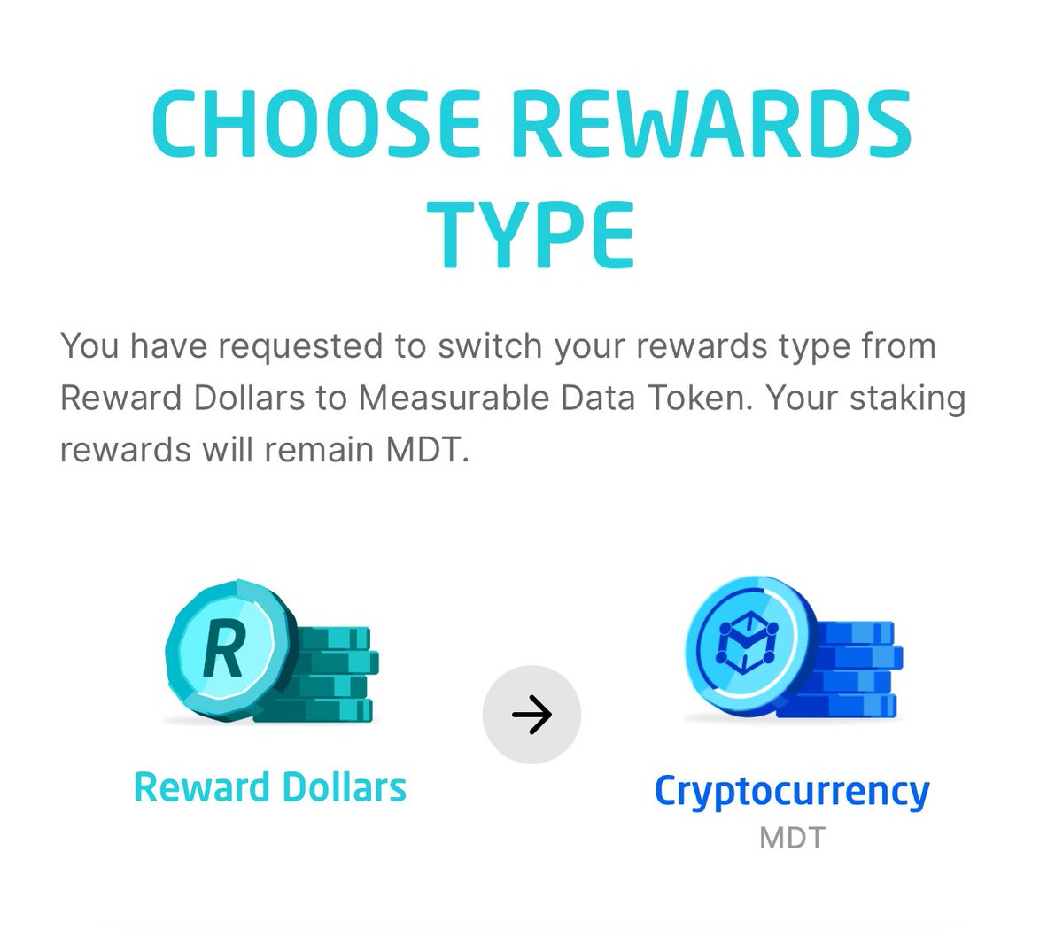 You can switch between [Reward Dollars] or [Cryptocurrency $MDT] for cash back reward types at anytime via <a href="/TheRewardMe/">RewardMe</a> app.

👉 Reward Dollars: stable value, redeemable for digital gift cards;

👉 Cryptocurrency $MDT: trading on major crypto exchanges.

get.reward.me/8m4Y8q6QCVb?r=…