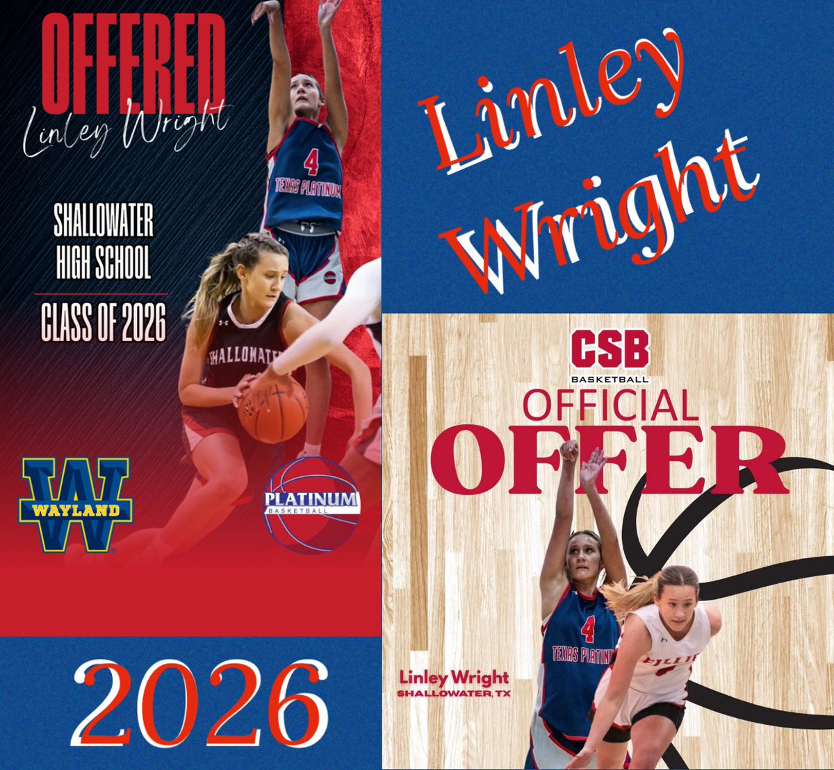 Linley Wright (@wrightlinley) on Twitter photo After an amazing 📞 conversation with Coach Durbin I have received an offer to play basketball at the next level. Thank you <a href="/CSBBasketball/">CSB Basketball</a> Coach Durbin & <a href="/thewyattwheatly/">Wyatt Wheatly</a> <a href="/Platinumbball/">Platinum Basketball (Select 40 Member)</a> <a href="/CoachWhiteDB1/">Coach White</a> <a href="/806hsscmedia/">Jasone Pearson</a> <a href="/ShallySportsNet/">Shallowater Sports Network</a> <a href="/PGHTexas/">Prep Girls Hoops Texas</a> <a href="/ACH_GBB/">Alamo City Hoops GBB</a> <a href="/JarrettDRamirez/">Jarrett Ramirez</a> After an amazing 📞 conversation with Coach Durbin I have received an offer to play basketball at the next level. Thank you <a href="/CSBBasketball/">CSB Basketball</a> Coach Durbin & <a href="/thewyattwheatly/">Wyatt Wheatly</a> <a href="/Platinumbball/">Platinum Basketball (Select 40 Member)</a> <a href="/CoachWhiteDB1/">Coach White</a> <a href="/806hsscmedia/">Jasone Pearson</a> <a href="/ShallySportsNet/">Shallowater Sports Network</a> <a href="/PGHTexas/">Prep Girls Hoops Texas</a> <a href="/ACH_GBB/">Alamo City Hoops GBB</a> <a href="/JarrettDRamirez/">Jarrett Ramirez</a>
