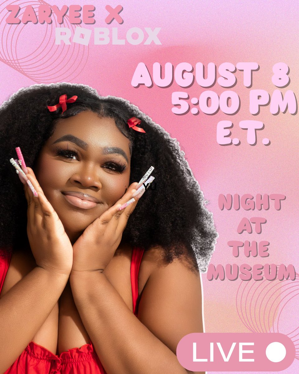 I’m teaming up with YouTube and Roblox to host a magical Night at the Museum — and YOU’RE invited! 🕵️‍♀️🔍🌙

📅 Friday, August 8
⏰ 5:30 PM EST
📍 LIVE on my YouTube channel!

We’re exploring the museum like never before! 👀
#Roblox #YoutubePartner
<a href="/YouTube/">YouTube</a> <a href="/YouTubeGaming/">YouTube Gaming</a>