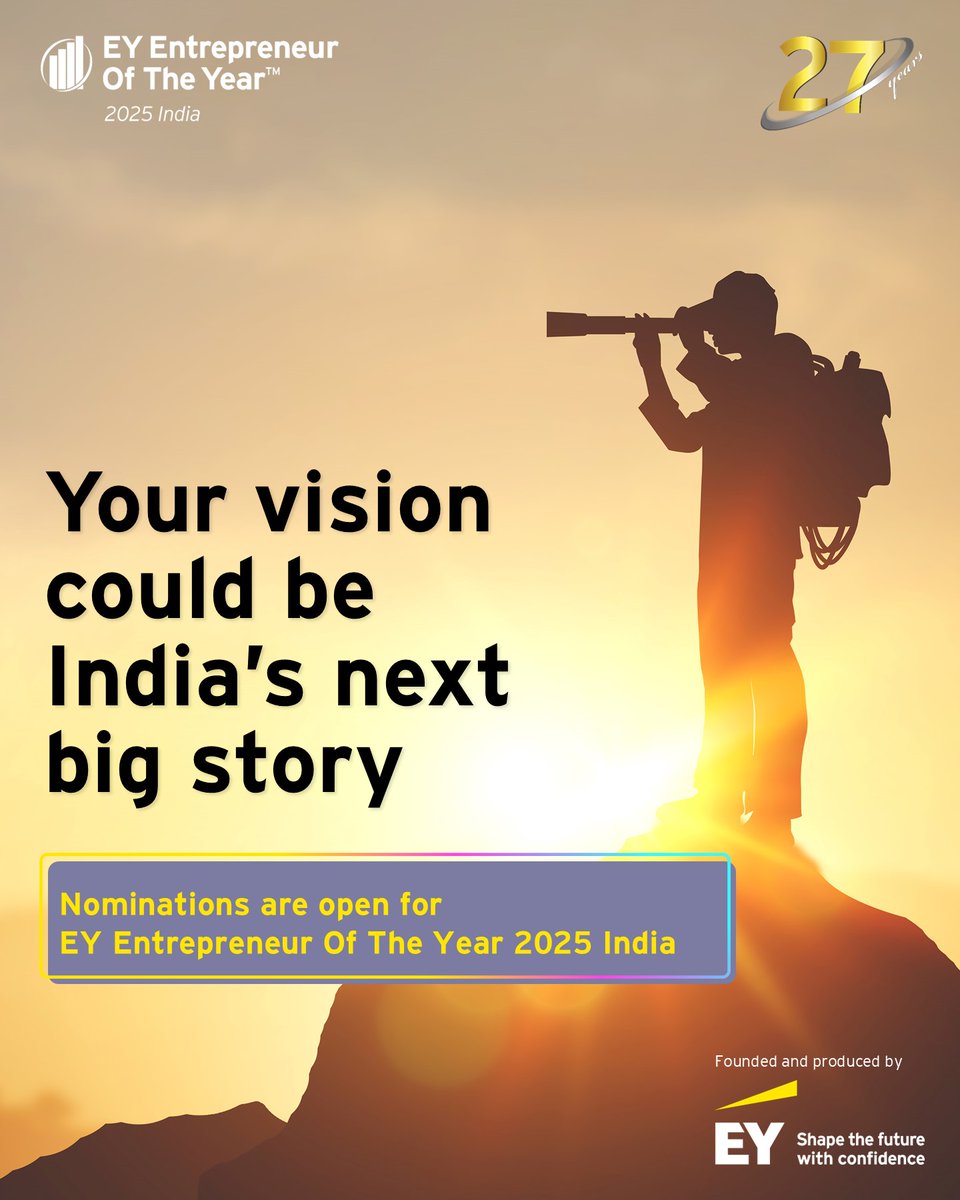 EY_India's tweet image. Every great leap begins with a bold idea.

Nominate entrepreneurs creating extraordinary impact through innovation and resilience.
Visit: ow.ly/nacq50WA4ZL
 
#EOY #Entrepreneurship #ShapeTheFutureWithConfidence