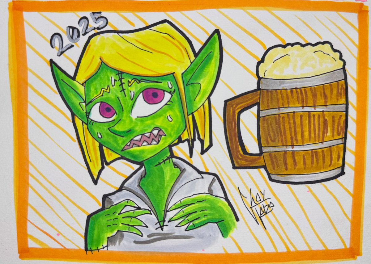 Aquí está el primer ataque que hice del #ArtFight este año!
La poderosa 7 de <a href="/Cuervo_Ambar/">Cuervo Ambar</a> 

#Artfight2025
#DibujoTradicional
#DnD
#Goblin