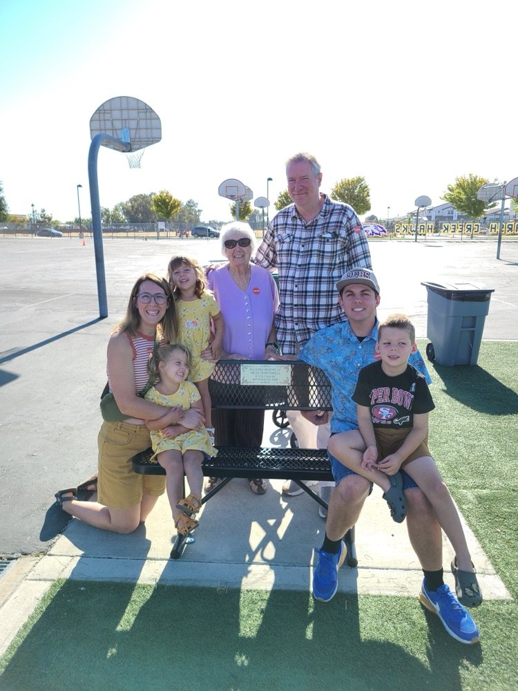 In loving memory of Mrs. Heidi Shatswell, a beloved instructional aide for many years at Ron Nunn and Marsh Creek schools.  Heidi's work family and friends collected money for a buddy bench in her name and dedicated it with her family at our Morning Assembly. #WeareBUSD #mchawks