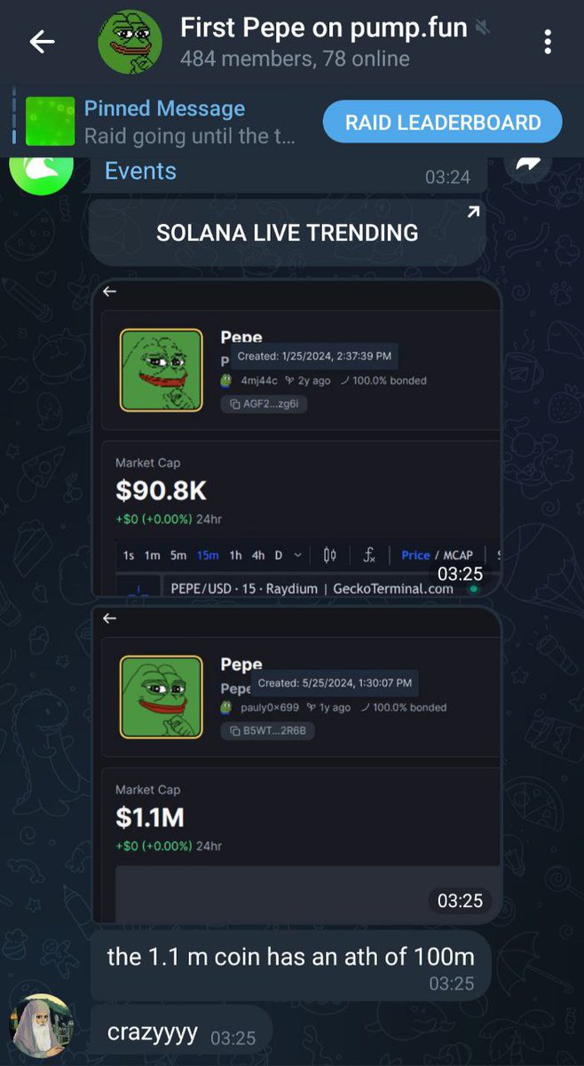 Ex Paulys 1.1 mill Pepe is not the OG on Pumpfun.

This is the OG Pepe on Pumpfun: 👇

AGF2AW8nosA9rDxgfkHpqN5tTxoqBPreS5MqhRxxzg6i

All other Pepe on Sol Bags will rotate to the OG. Screenshot this.

#pumpfun $PEPE #PEPE #PepeOnSolana #PEPESOL $TROLL $WOJAK