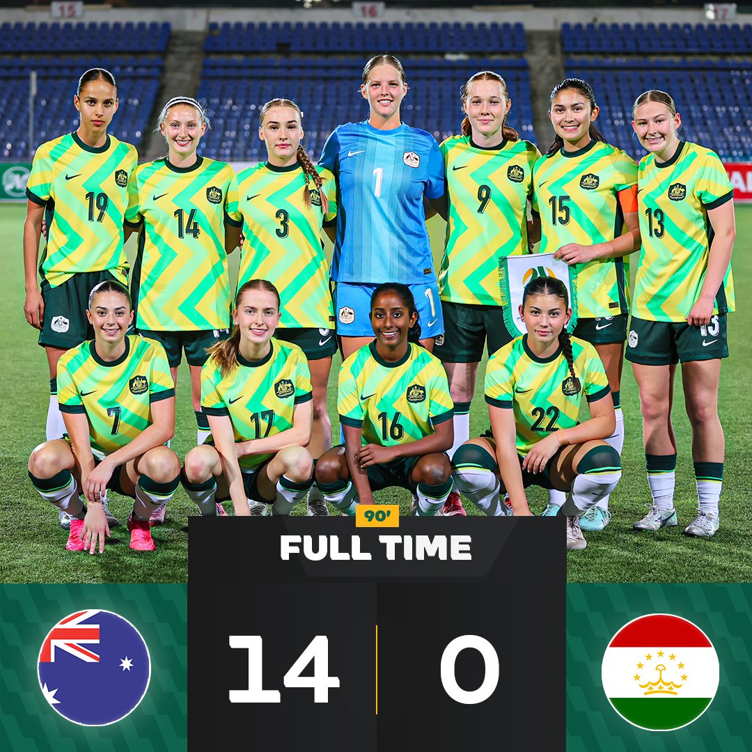 aleaguewomen's tweet photo. The CommBank Young Matildas get a huge win in Asia with EIGHT Ninja A-League stars on the scoresheet! 🇦🇺🙌

Sydney FC's new signing Skye Halmarick's four-goal haul headlined Australia's first AFC Under-20 Women’s Asian Cup qualifier against Tajikistan. 

📰 Details: https://t.co/9MQVSaUCYV