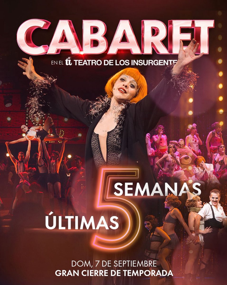 En la recta final de CABARET estaré estas fechas en Agosto. Vayan! Ahí nos vemos. 
Viernes 8
Domingo 10 
Sábado 16 
Viernes 22 
Domingo 24 
Sábado 30