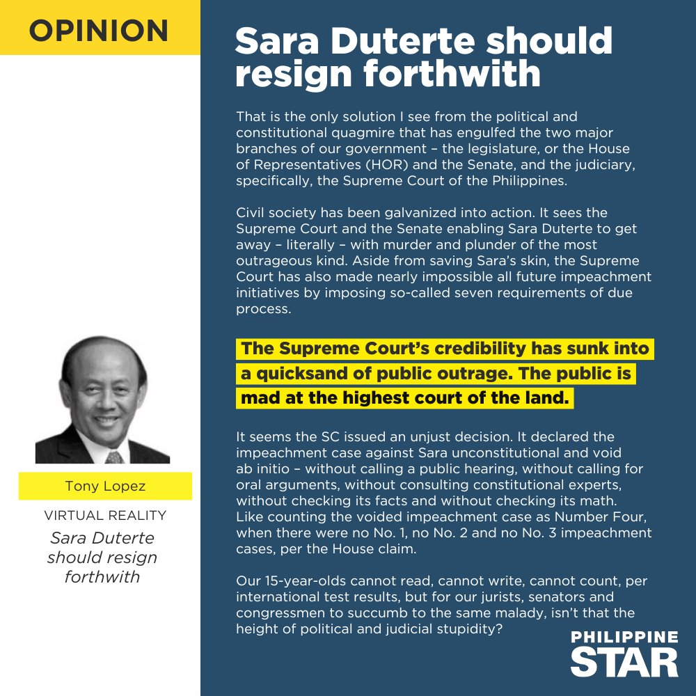 OPINION: Sara Z. Duterte should resign as vice president. Forthwith. Immediately. Now. tinyurl.com/zemcwr9r