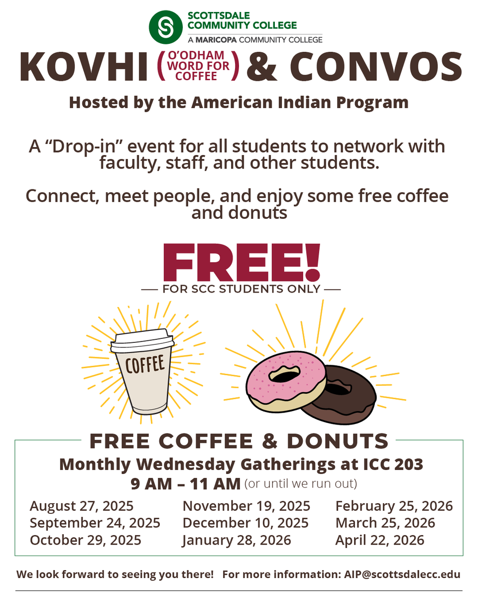 ScottsdaleCC's tweet photo. Students🧍🏾‍♀️ Networking 📈 Coffee ☕️ Donuts 🍩

If you like one or more of these☝🏼 things, save this post!

Kovhi &amp; Convos: casual, monthly networking meet-up

Aug 27
9-11 AM
ICC 203

A 'drop-in" event for all students to network with faculty, staff, and other students. https://t.co/JAnvIrNVH9