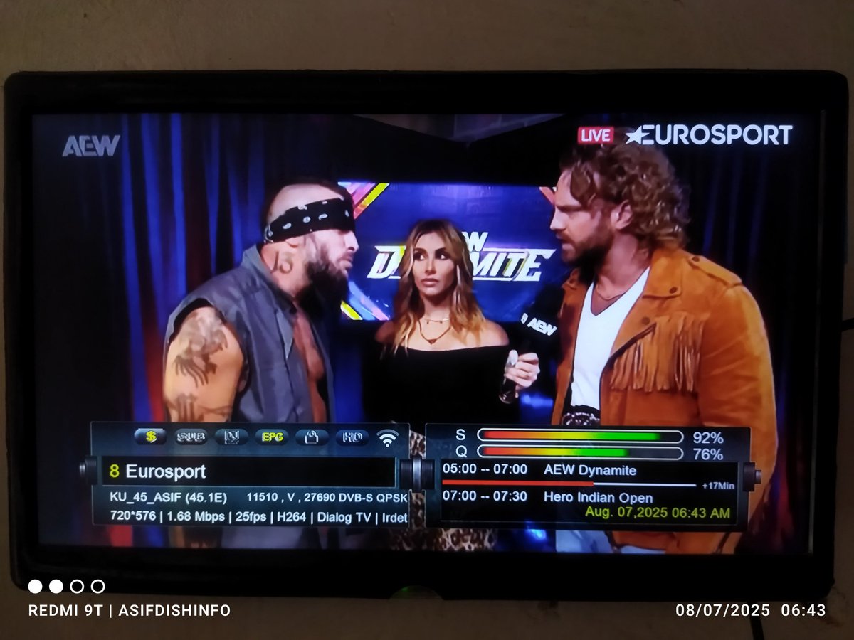 asifdishinfo's tweet photo. #WWE #AEW LIVE #EUROSPORT
#INTELSAT38 KU-BAND 
TP : 11510 V 27690
📡 Dish Size 6.4Feet https://t.co/a0aorTCxub