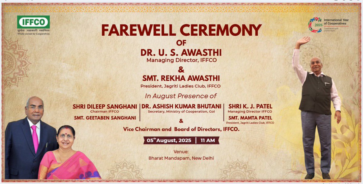 It was a grand and emotional farewell at Bharat Mandapam, New Delhi — my last meeting with the IFFCO family. More than 1,000 members gathered to bid me goodbye, from those who shared their college days with me to those who shared the same boardroom. A truly memorable moment