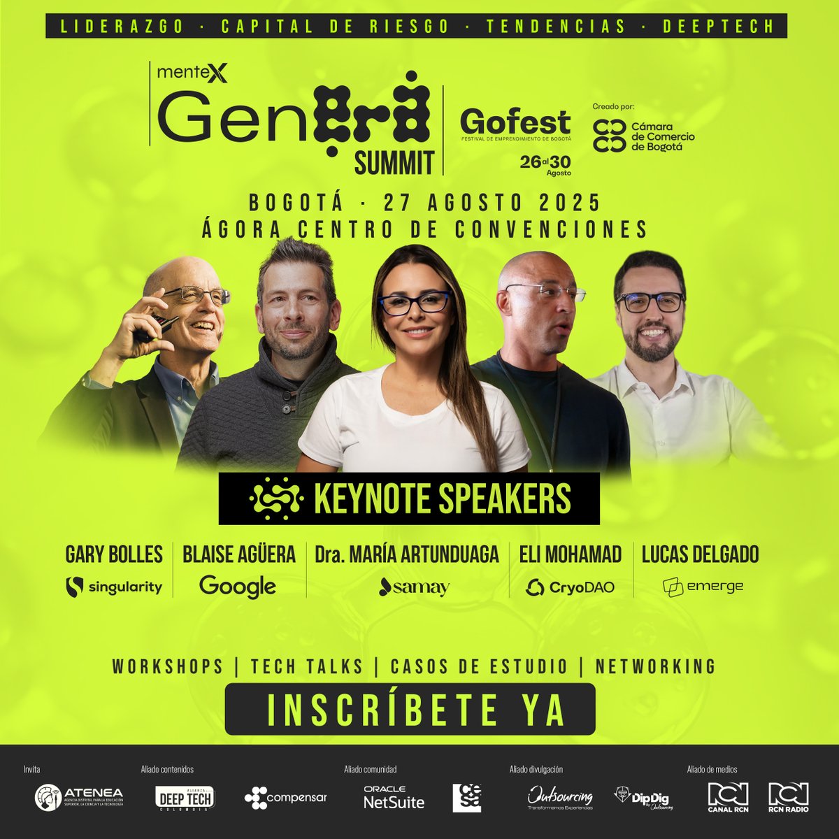 🚀#GeneraSummit2025 Un encuentro de ciencia, DeepTech y conexiones reales.

📅 27 de agosto | Ágora Bogotá
🔗 Link en Bío. Regístrate y sé parte del futuro.