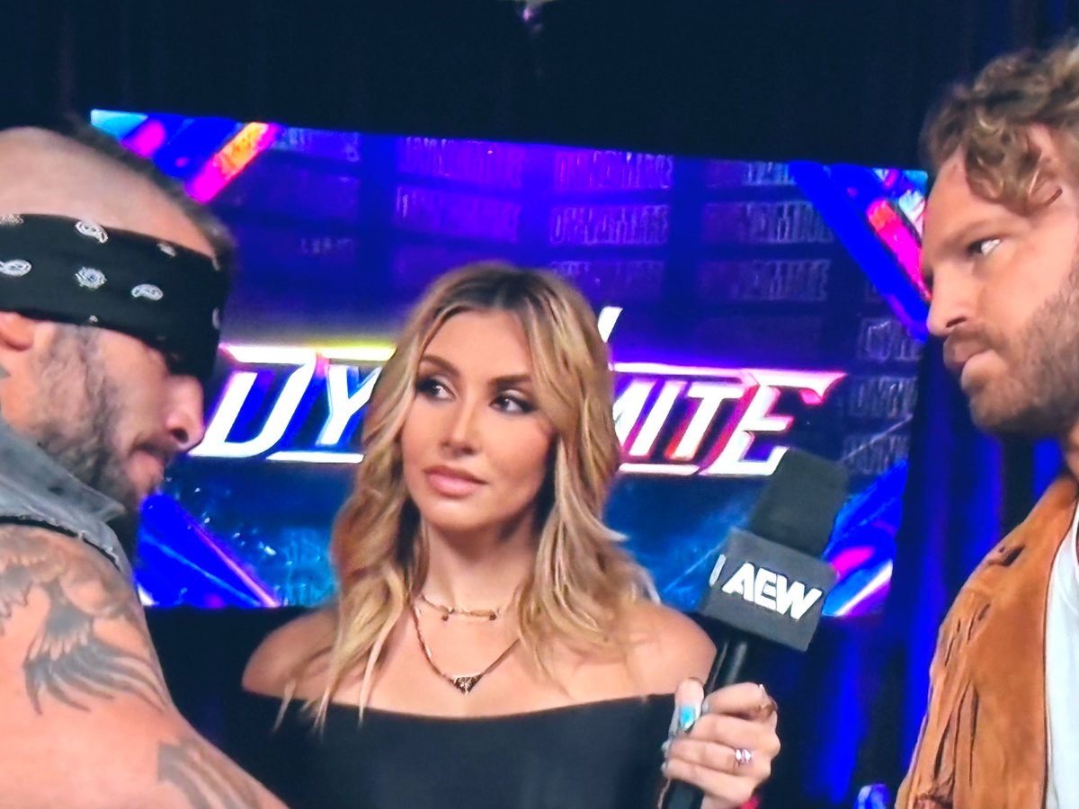 oralcarter's tweet photo. #AEWDynamite #MarkBriscoe #AEW World Champion #HanfmgmanAdamPage , with #AliciaAtout 🎤 https://t.co/yHwCuzNc2h