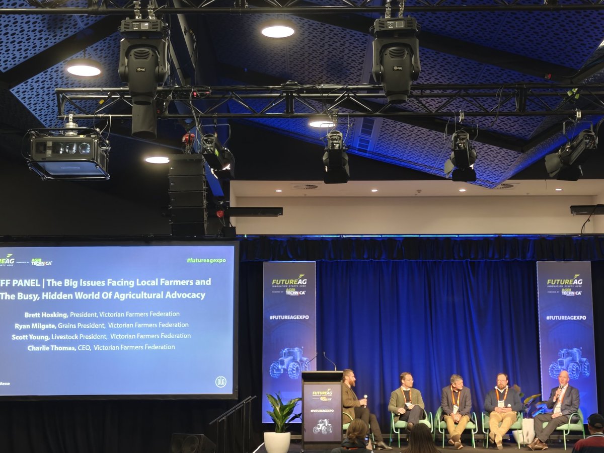At #FutureAg <a href="/VicFarmers/">Victorian Farmers Federation (VFF)</a> talking big issues in ag