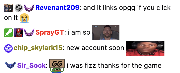 SunnyWangAI's tweet photo. Yooo I actually built the same thing and launched yesterday with Nickich. Its free, open source and fully built. We lit up his chat, check us out at https://t.co/p4HKx1MOnA

verified ranks, compatible with 7tv, clicking on rank links to opgg, OBS extension so streamers can see ranks easily too