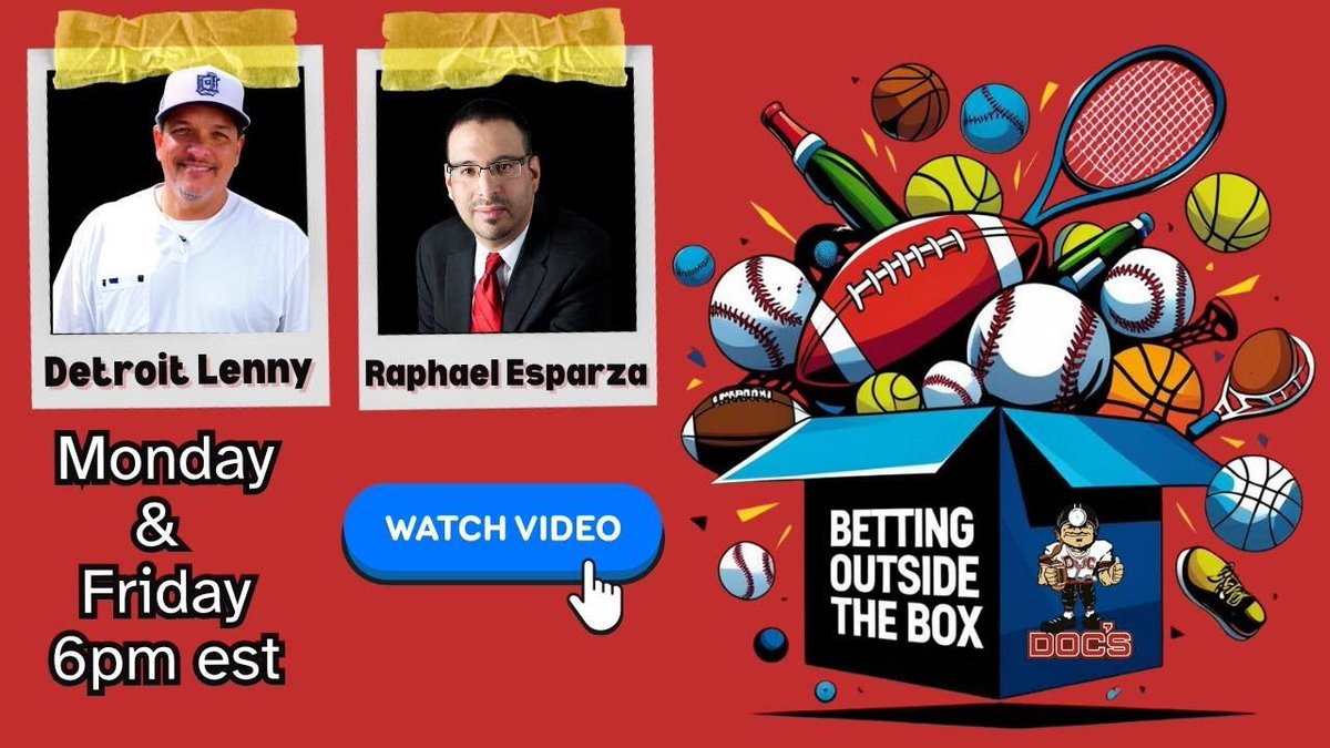 Doc's Sports Picks (@docssports) on Twitter photo 🏀⚾️🏈⚽️ WATCH 👀 buff.ly/w13z8G2 Fri. 6pm EST Betting Outside the Box LIVE! on Docs YouTube w/ Raphael Esparza <a href="/VSIdocsports/">Raphael Esparza</a> & Detroit Lenny <a href="/Detroit_Lenny/">Detroit Lenny</a>
<a href="/outsidebetbox/">@OutsideBet</a> #sportspicks #handicapping #bet #dailyfreepicks #freesportspicks #dailyfreepicks #parlays 🏀⚾️🏈⚽️ WATCH 👀 buff.ly/w13z8G2 Fri. 6pm EST Betting Outside the Box LIVE! on Docs YouTube w/ Raphael Esparza <a href="/VSIdocsports/">Raphael Esparza</a> & Detroit Lenny <a href="/Detroit_Lenny/">Detroit Lenny</a>
<a href="/outsidebetbox/">@OutsideBet</a> #sportspicks #handicapping #bet #dailyfreepicks #freesportspicks #dailyfreepicks #parlays