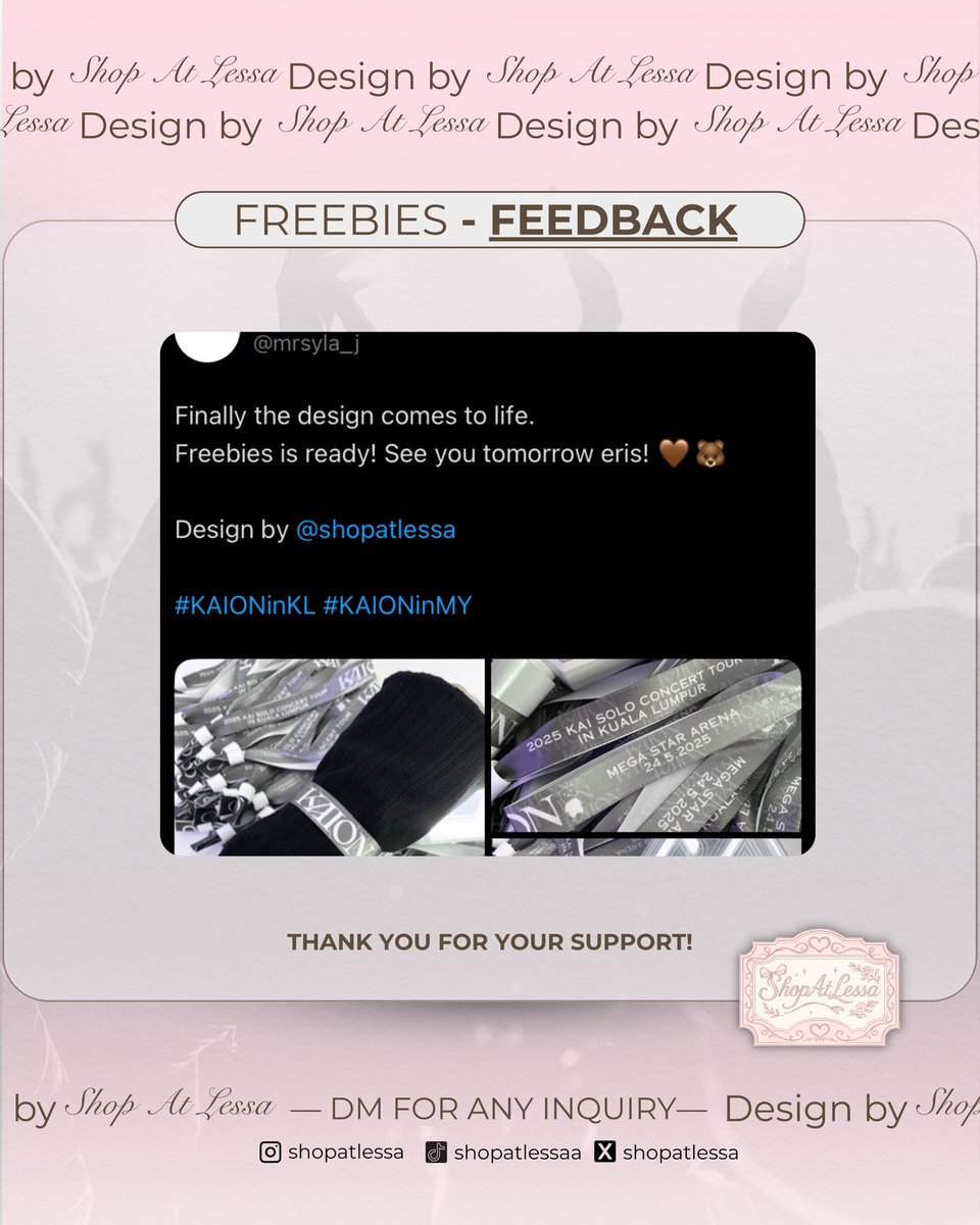 shopatlessa's tweet photo. Morning 💗 Thank you for your support and lovely feedback 💗 Hope to receive more soon!

We are open for custom freebies for concert! Slide into my DM for any inquiry!

Any requests are welcome 💗

#zb1inkl #baekhyuninkl #nmixxinkl #aseulinkl #highlightinkl #tbzinkl #tds4inkl https://t.co/lyiTnb9Pkj