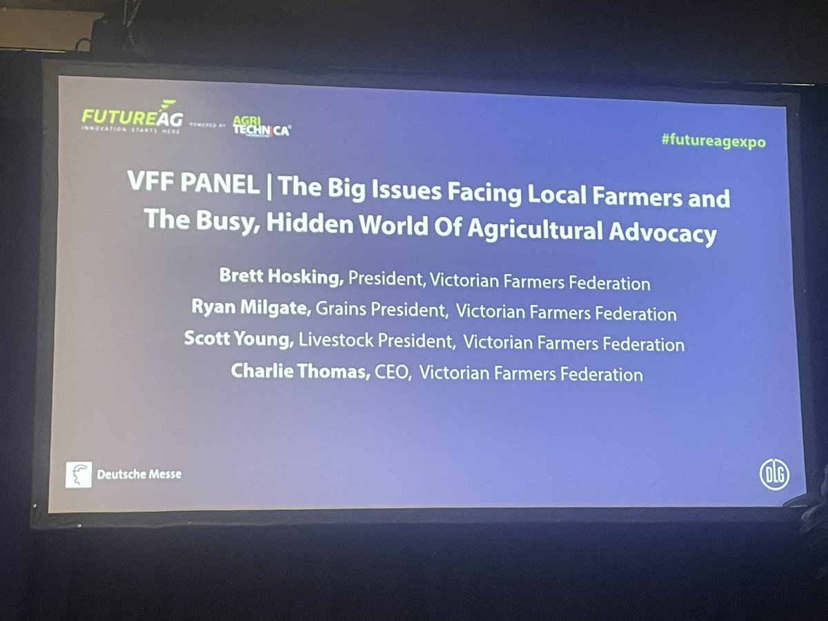 ColinJBettles's tweet photo. Good panel session #FutureAg @HoskingBrett @ryan_milgate talking about  the ‘Hidden World of Agricultural Advocacy’ @VFFGrains @GrainProducers 

‘Big Issues Facing Local Farmers’ @WheatWatcher @Meat_Watcher https://t.co/WsOkZOeDMY
