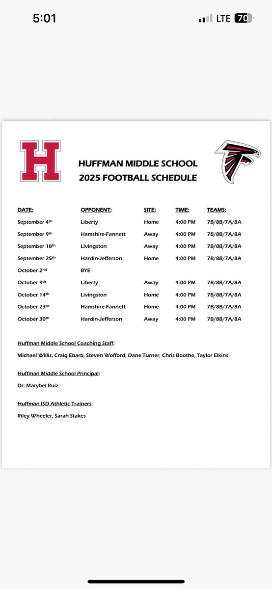 Huffman Boys MS Athletics (@hmsfalcons) on Twitter photo 