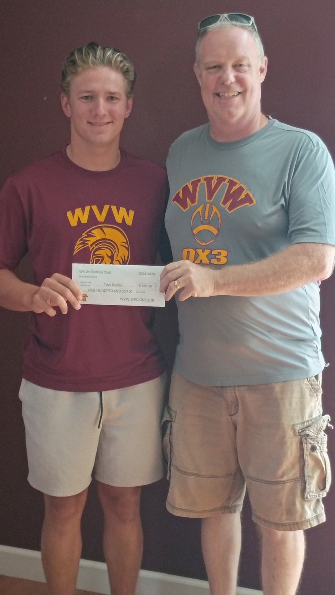 wvwfootball's tweet photo. Why is our booster club awesome??? Because we just help 2 of our Spartans with some book money for their first year in college! Congratulations Tyler Ruddy and William Lebron
# SpartanStrong
#OX3 https://t.co/7PQXLq09Ut