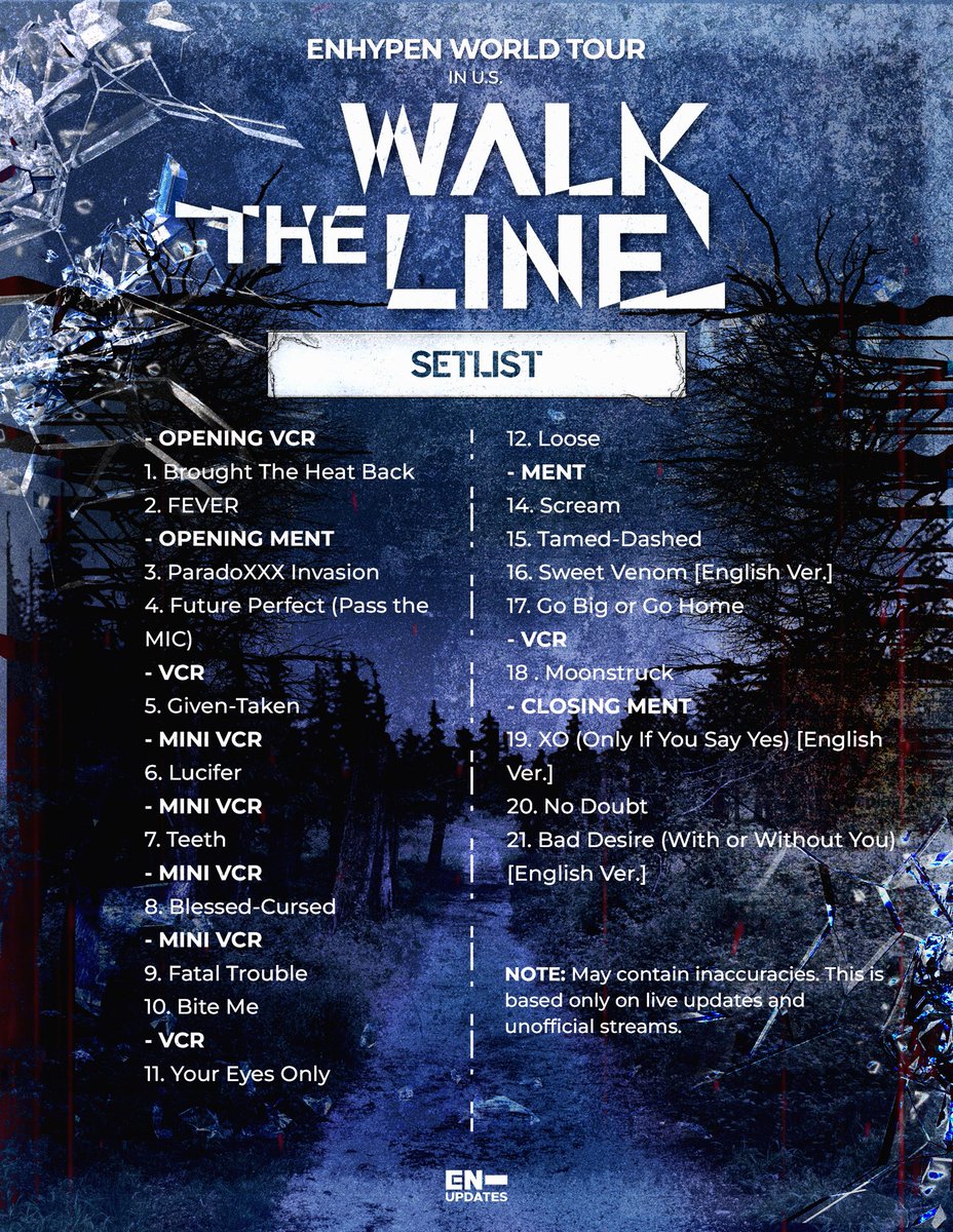 ENHYPEN World Tour 'WALK THE LINE' in U.S. Setlist > Changes from