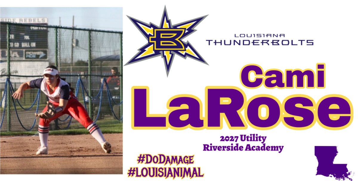 💥Big Bolts welcome to the newest member of our squad - Cami LaRose. Cami adds to the list of multi position players we have and comes with lots of speed. We can't wait to #DoDamage with her this Fall. #BoltsBoom #LouisiANIMALS 💥
