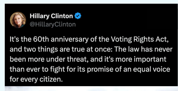 DANNYBISA's tweet photo. Even #HillaryClinton said it.. Every CITIZEN. #politics #VotingRightsAct #Democrats #wokeculture #potus #vote https://t.co/4vTXqfjock