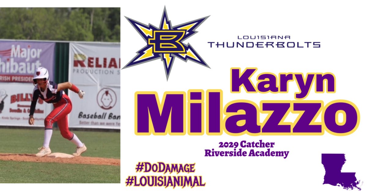 💥Big Bolts welcome to the newest member of our squad - Karyn Milazzo. Karyn adds to the list of multi position players we have and is sure to #DoDamage with us this Fall. #BoltsBoom #LouisiANIMALS 💥