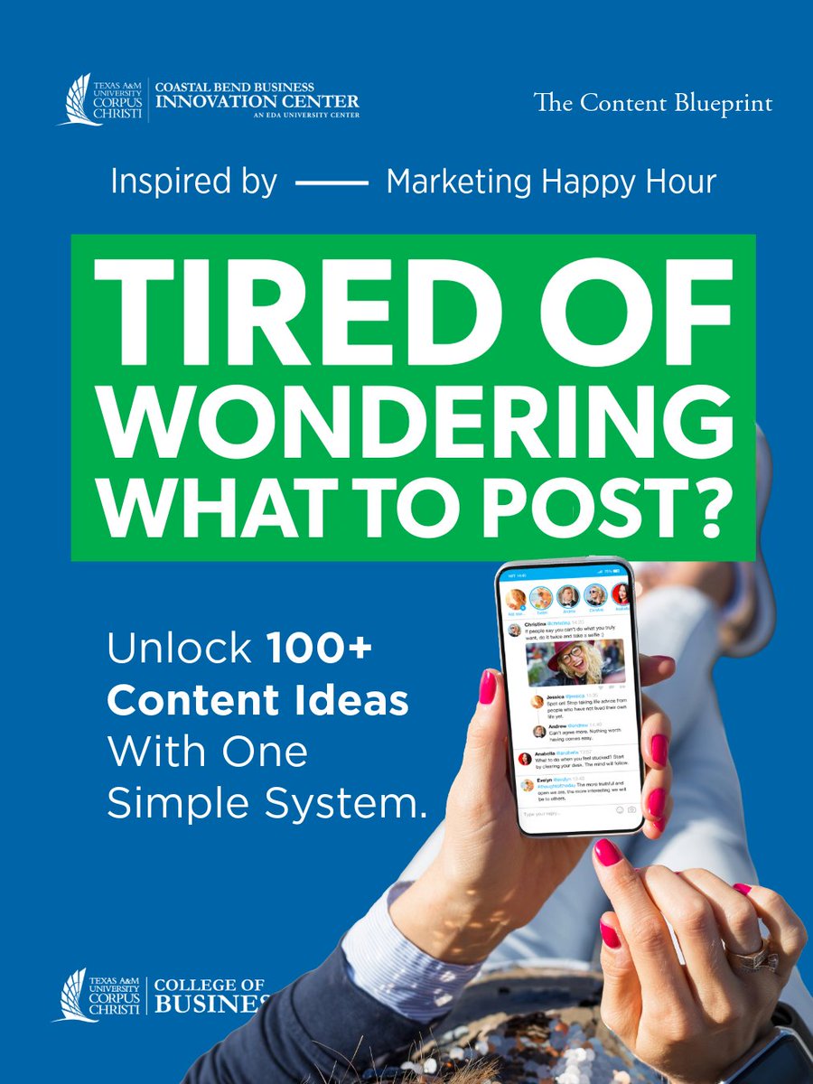 CBBICTAMUCC's tweet photo. ired of wondering what to post? Unlock 100+ content ideas with one simple system. Stop the "random acts of content" cycle. Our new series, The Content Blueprint, introduces the "Focus + Format" system—a simple framework to generate endless, strategic ideas https://t.co/sUqKDu0FFM