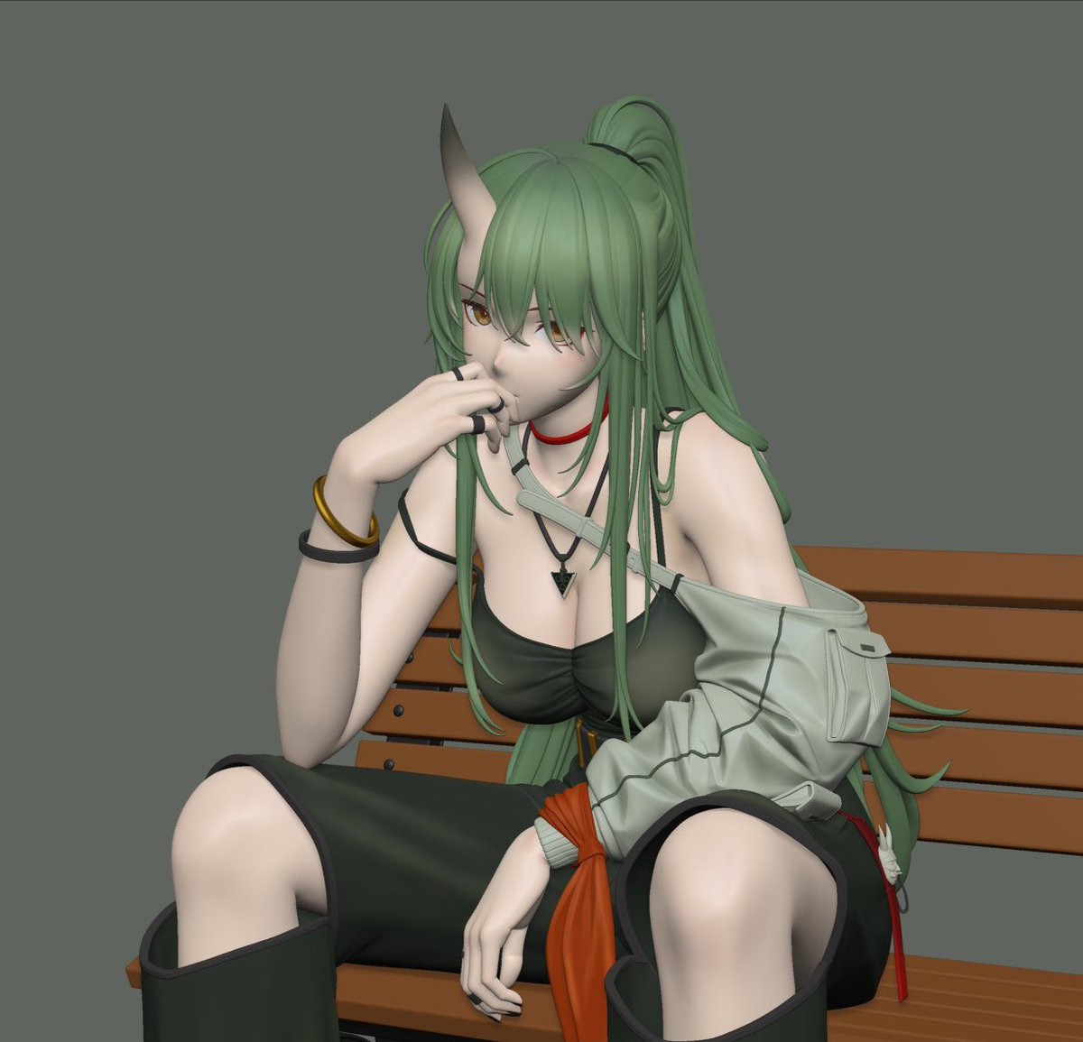 是我最爱的熊sir，最想要却永远不出皮的夏日立绘！！
#明日方舟 #星熊 #斩业星熊 #Arknights #アークナイツ