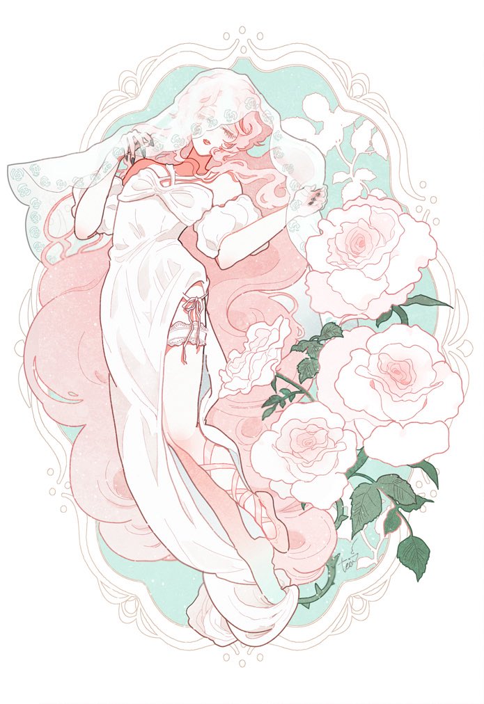 ◇薔薇のドレス◇手描きイラスト 純白ドレスにかかる紅薔薇 #第五人格イラスト