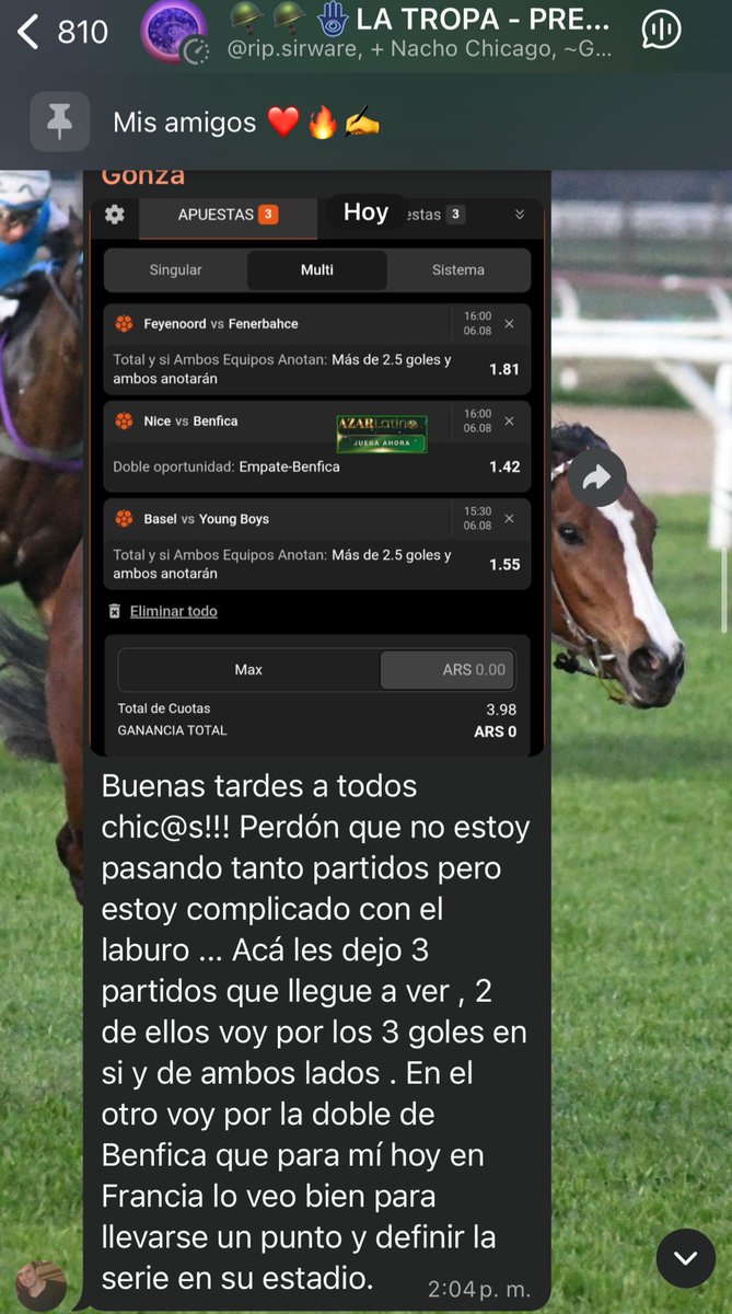 Astro_Psicolog1's tweet image. Grupo de WhastApp AL TROPA✍️❤️✅
#Gonza la Rompió con un terrible combinada✍️❤️✍️✅✅✅
Por mi parte hace instantes se dieron 3 predicciones plenas ✍️✅✍️✅✍️😬
¿Que estás esperando para formar parte del mejor grupo de WhastApp con casi 5 años de vigencia?
Info al privado.✍️✅