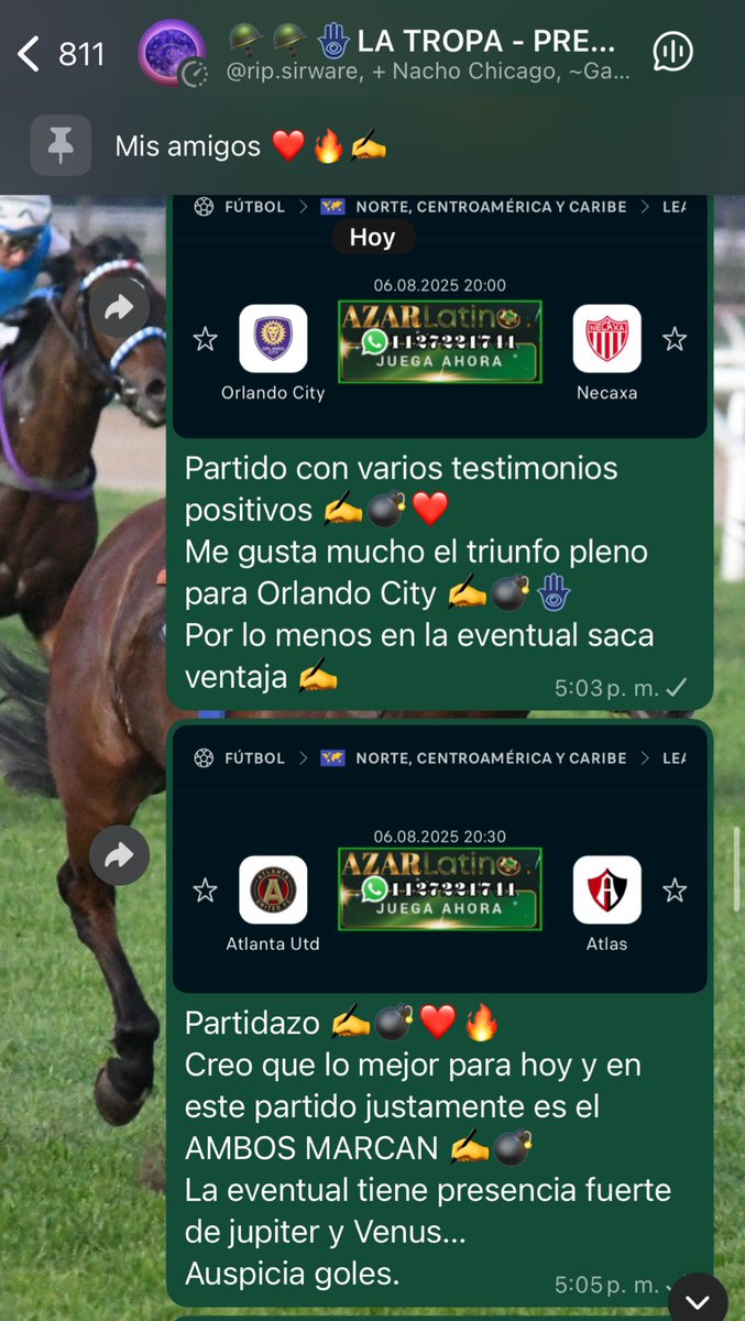 Astro_Psicolog1's tweet image. Grupo de WhastApp AL TROPA✍️❤️✅
#Gonza la Rompió con un terrible combinada✍️❤️✍️✅✅✅
Por mi parte hace instantes se dieron 3 predicciones plenas ✍️✅✍️✅✍️😬
¿Que estás esperando para formar parte del mejor grupo de WhastApp con casi 5 años de vigencia?
Info al privado.✍️✅