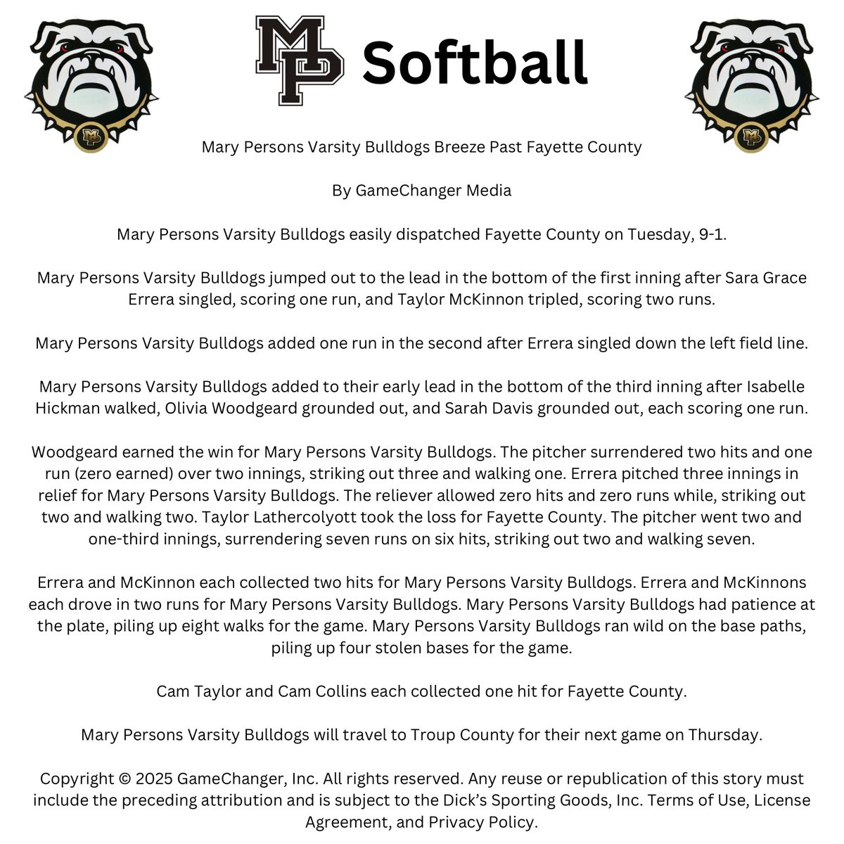 Bulldog Softball (@mpfastpitch) on Twitter photo Go Dogs! Great Region win and back at it tomorrow at Troup County. <a href="/CentralGaSports/">Central Georgia Sports Report</a> <a href="/MCREPORTER/">MC Reporter</a> Go Dogs! Great Region win and back at it tomorrow at Troup County. <a href="/CentralGaSports/">Central Georgia Sports Report</a> <a href="/MCREPORTER/">MC Reporter</a>