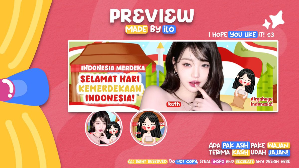 morning! bantu ramaikan?

ilo open order untuk layout chibi balap karung yah! cocok buat kamu yang mau pake leot 17 agustus or kemerdekaan! pricenya 28 ribu. bisa dm ilo kalo mau jajaan<3 

pst. ilo lampirkan hasil resultnya juga :3

#zonauang #zonaba #zonajajan