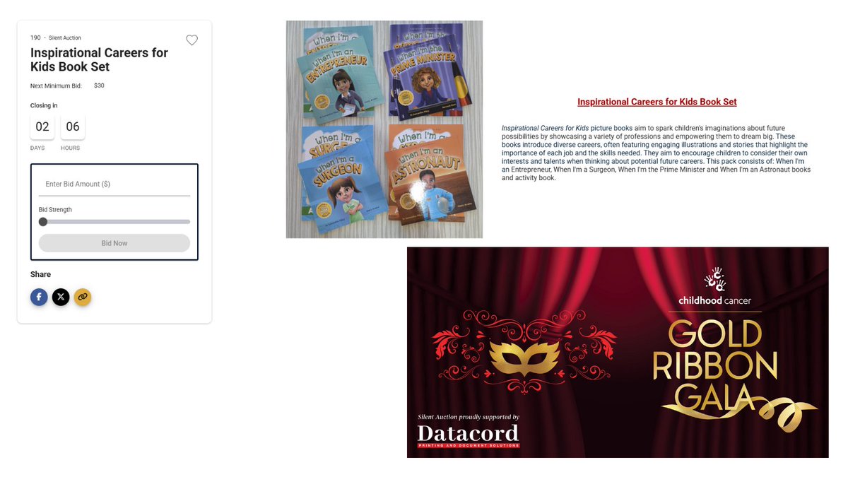 🎗️ The Gold Ribbon Gala – Supporting Childhood Cancer 🎗️

🕰️ The Live Auction is now open and taking bids – ending in just 2 days!

I’ve donated a special 8-book bundle from my Inspirational Careers for Kids series – a meaningful gift that empowers children to dream big and aim