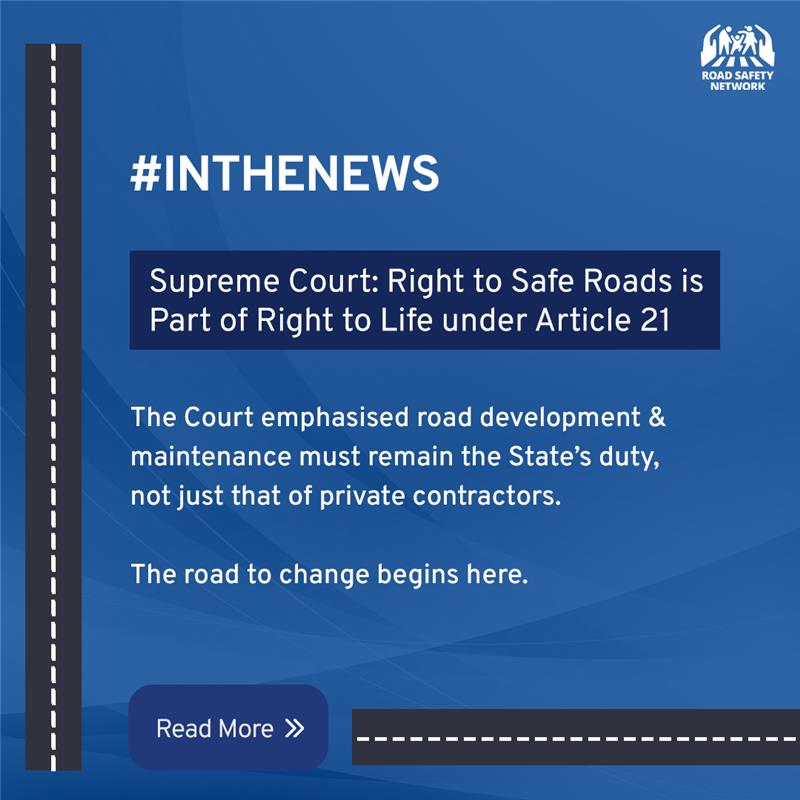 The #SupremeCourt affirms: Safe roads are a #fundamental right.​

The Court declared that the Right to Safe Roads is part of the #RightToLife under Article 21 — placing direct responsibility on the State for road development.

Read more 👉 livelaw.in/supreme-court/…

<a href="/LiveLawIndia/">Live Law</a>