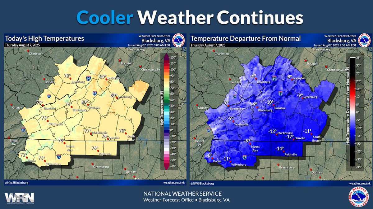 High pressure over the northeast U.S. will keep a wedge of cooler air in place across the Mid-Atlantic states again today.