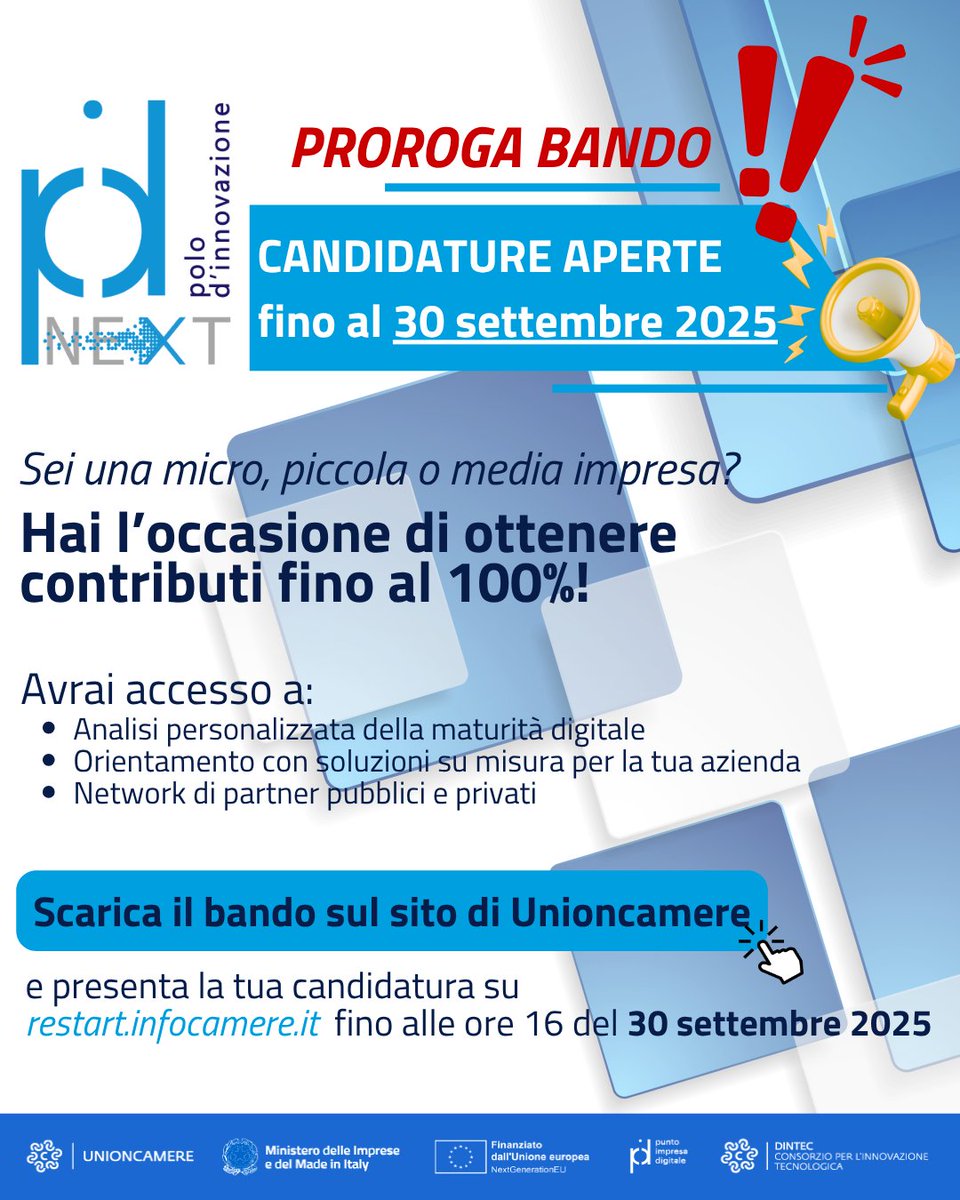 tbcamcom's tweet photo. 📣 Prorogata al 30 settembre la scadenza per le candidature a PID-Next! 

🔗➡️Scopri di più: https://t.co/wGfiD3vK7j

@unioncamere @unioncamereVEN @PID_CamCom #PIDNext #digitalizzazione #transizionedigitale https://t.co/AbopMaYph5